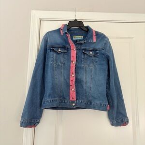 Vintage Too-She-She Women’s Embellished Dotted Pink Trim Denim Jacket